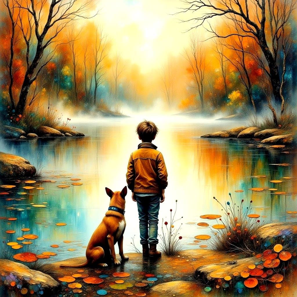 Morning Mist on a Serene Lake in Watercolor Style