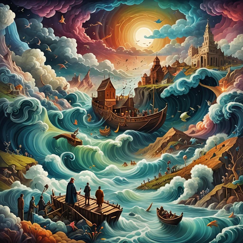 Surreal Digital Illustration of Noah's Flood
