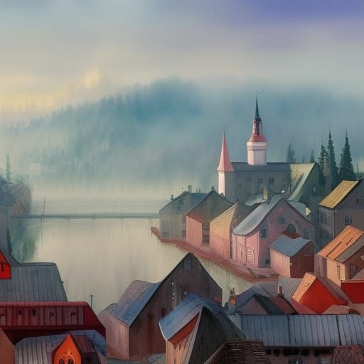 Scandinavian misty town