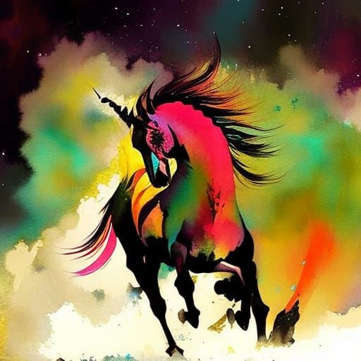 Detailed Unicorn with Iridescent Watercolors