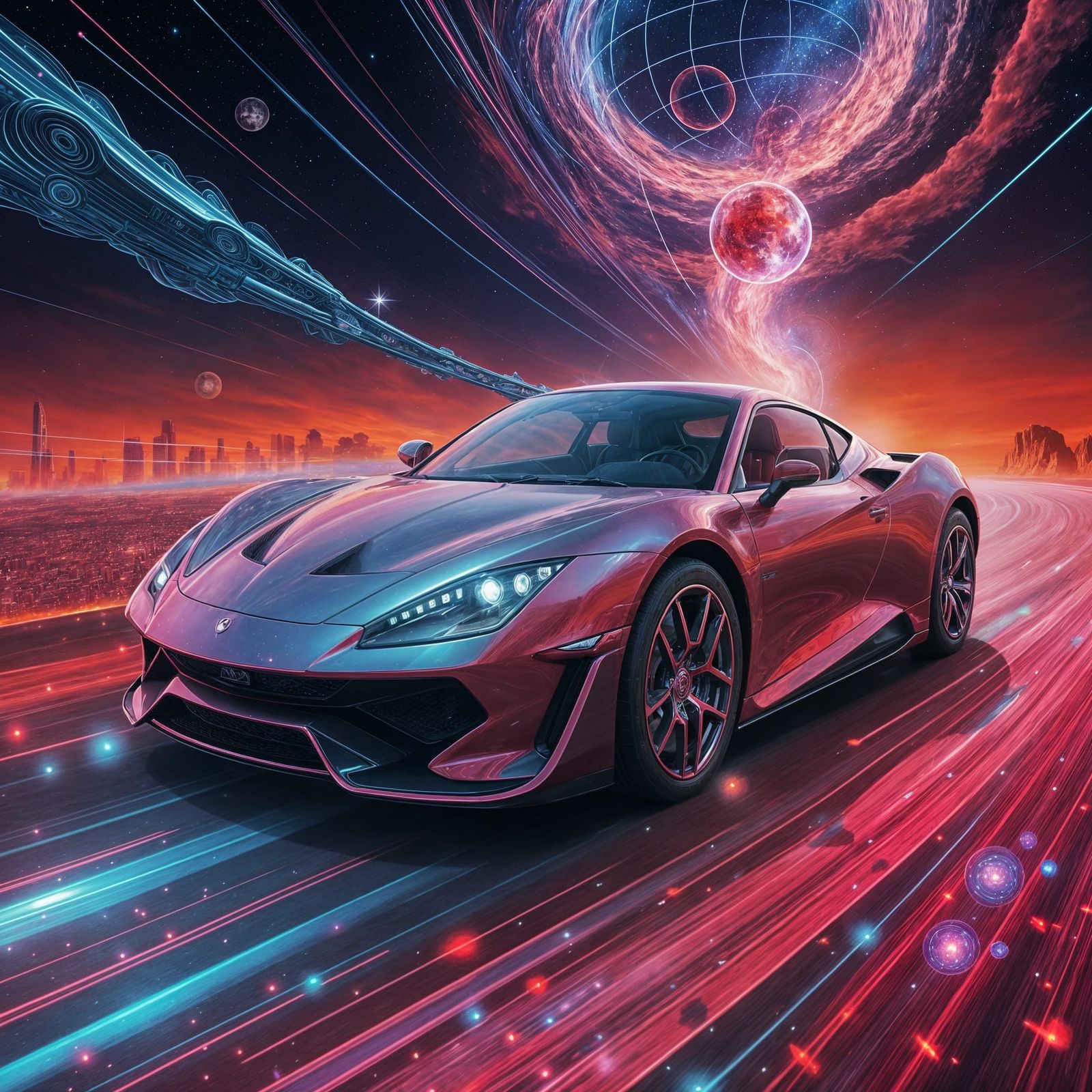 Screaming through the scarlet sky
travelling by a supercar
hey, ho here we go
ever so high 8k resolution holographic ast...