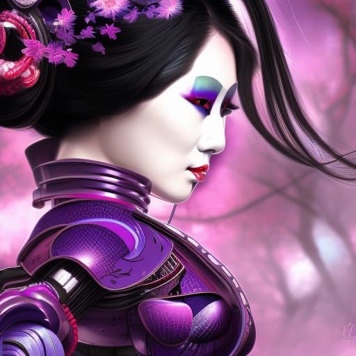 Cybernetic Geisha: Detailed Matte Painting in Deep Color