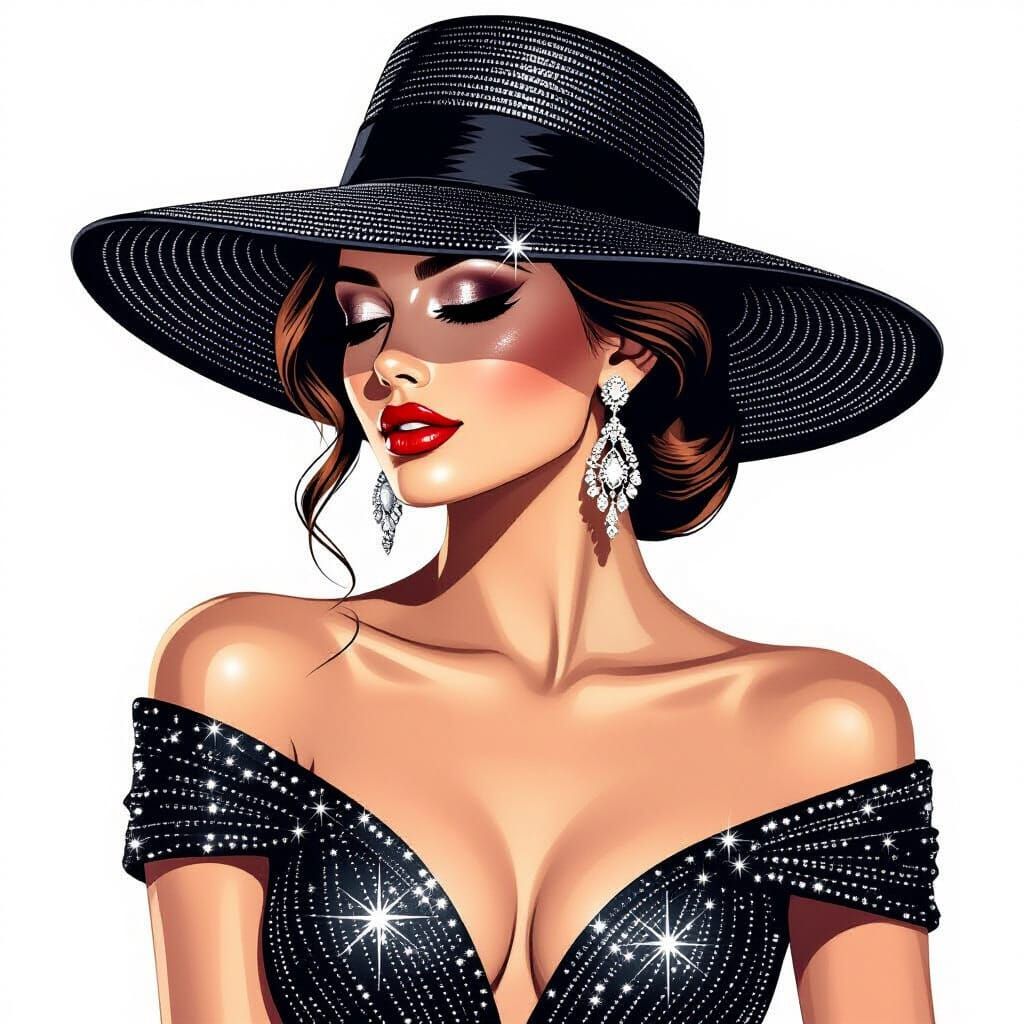 Elegant Woman in Sparkling Dress, Diamond Wire Photography S...