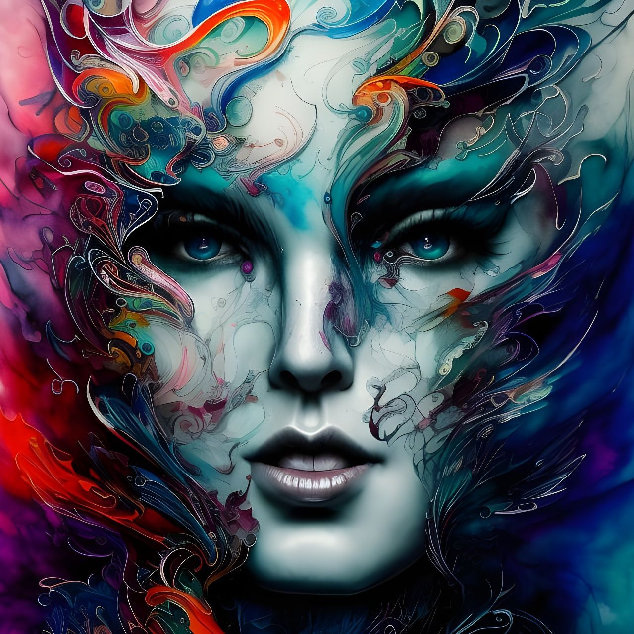 Mind-Blowing Portrait with Colorful Ink Flow