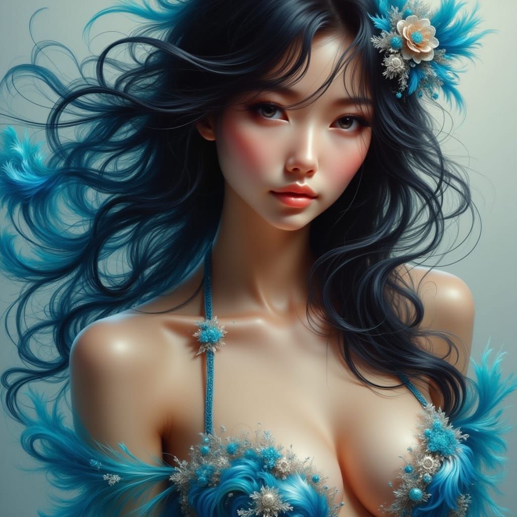 Asian Woman in Art Nouveau Style Bikini