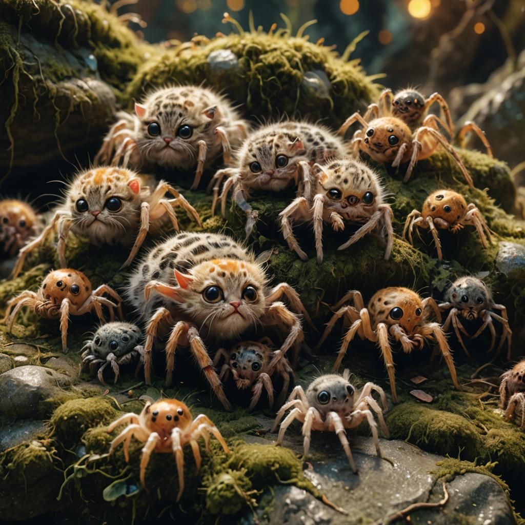 Kitten-Spiders Sleeping: A Surrealist Close-Up