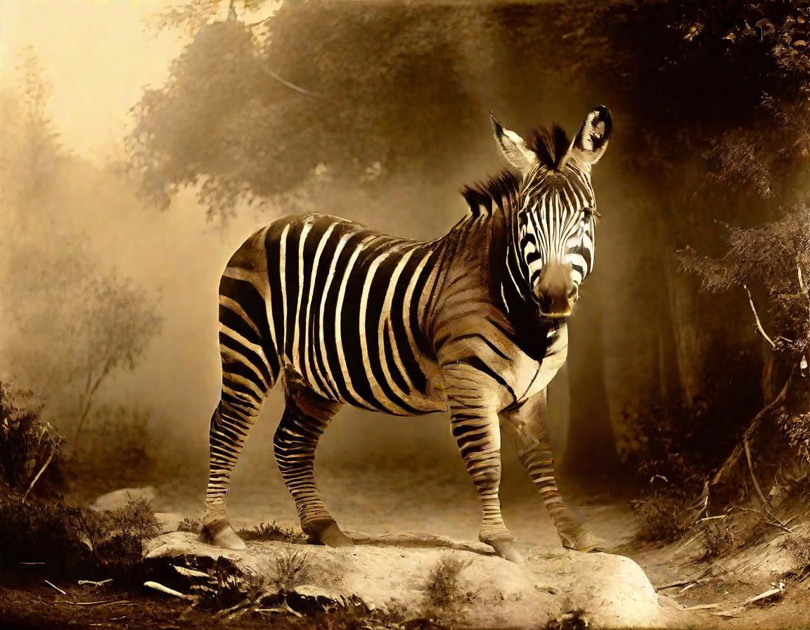 Extinct Quagga in Aged 19th Century Photograph Style
