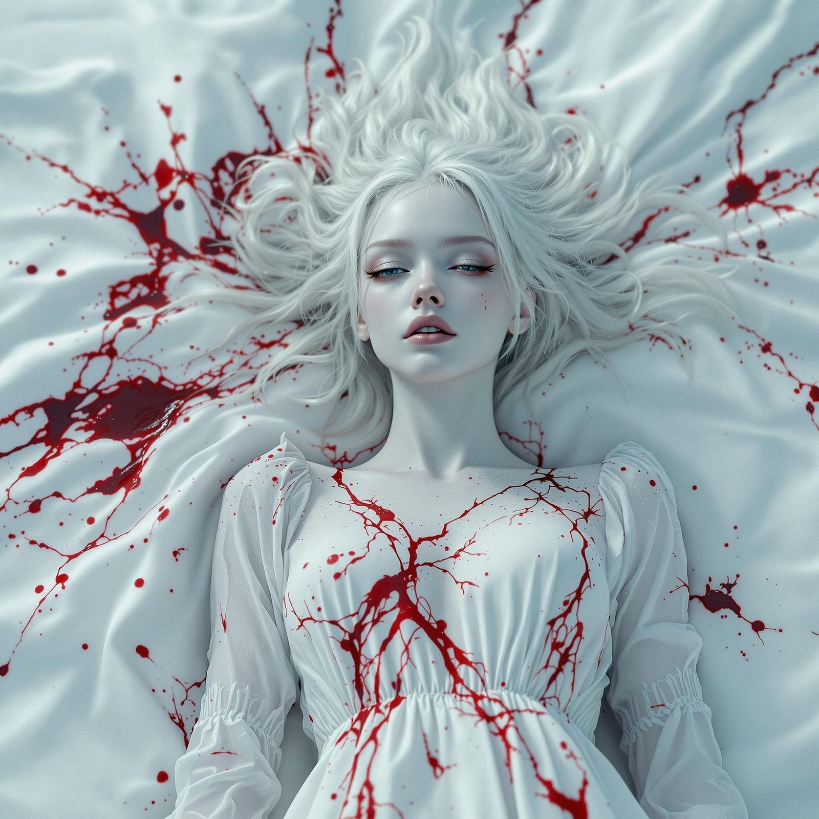 Ethereal Winter Beauty in Crimson and Snow