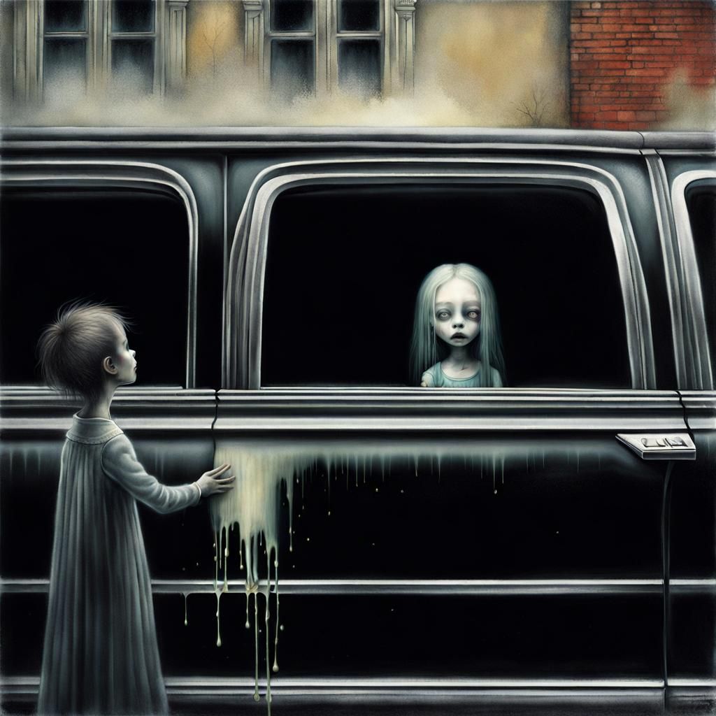 Eerie Limousine: A Surreal Body Horror Scene