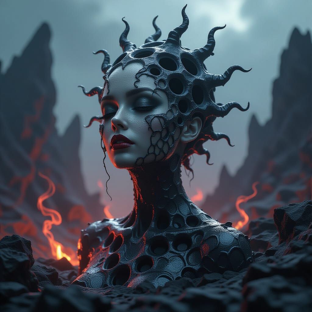 Ethereal Woman in Nightmare Landscape, Dark Fantasy Art