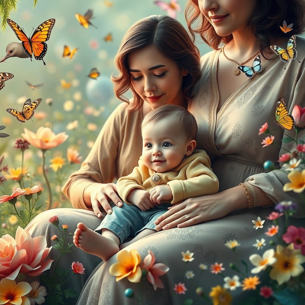 Motherly Love in Vibrant Whimsy