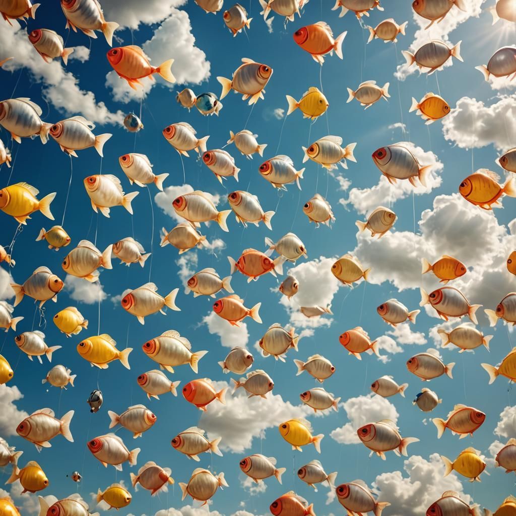 Fish Balloons Floating in Heavenly Sunlight