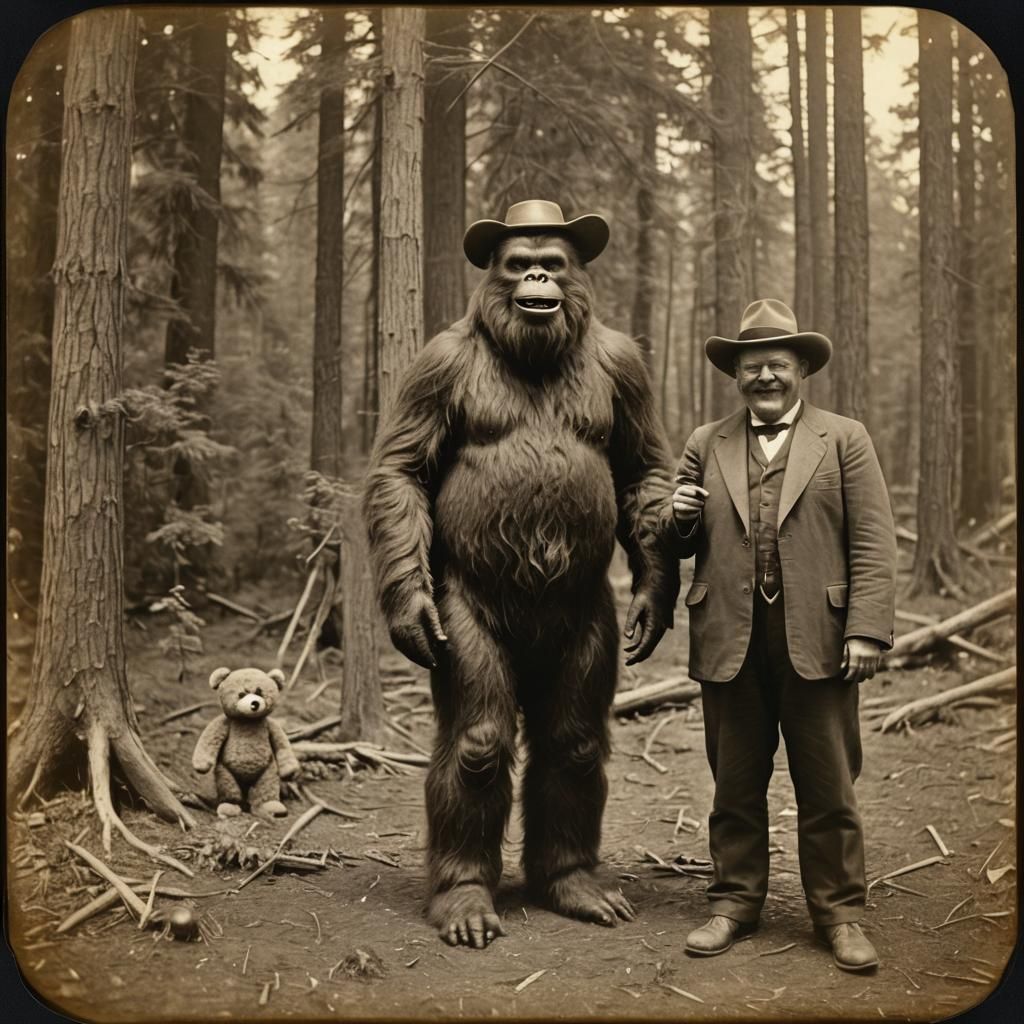 Bigfoot and Teddy Roosevelt in Daguerreotype Photo