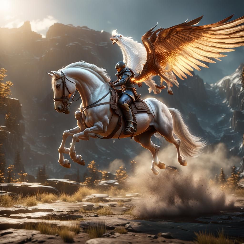 Pegasus and Dragon Battle: 3D Game Cinematic Graphics