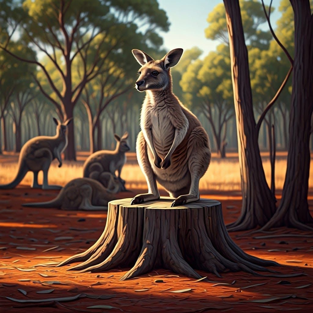 Kangaroos Gathering in Australian Bushland Clearing