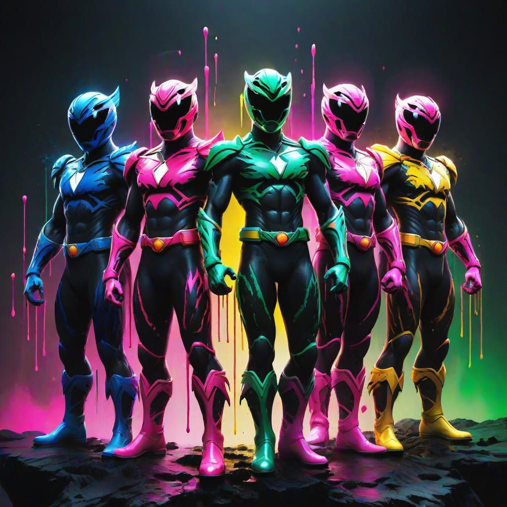 Dark Neo Power Rangers in a Gritty Urban Setting