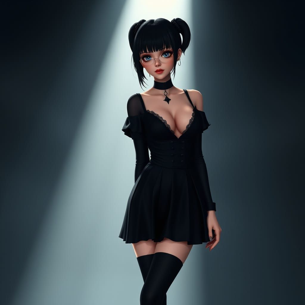 Wednesday Addams in Dark Victorian Anime Style