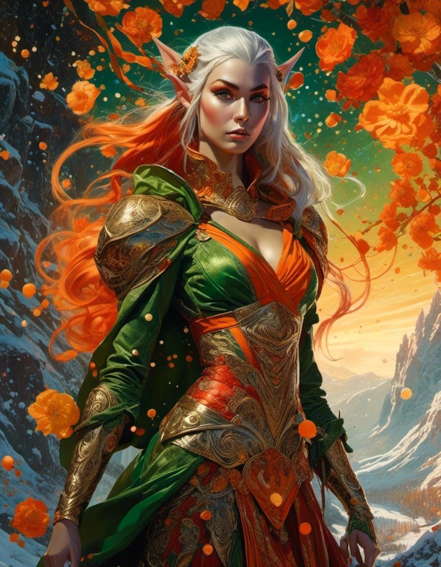Elven Rogue in Floral Dress, Luminous Fantasy Art