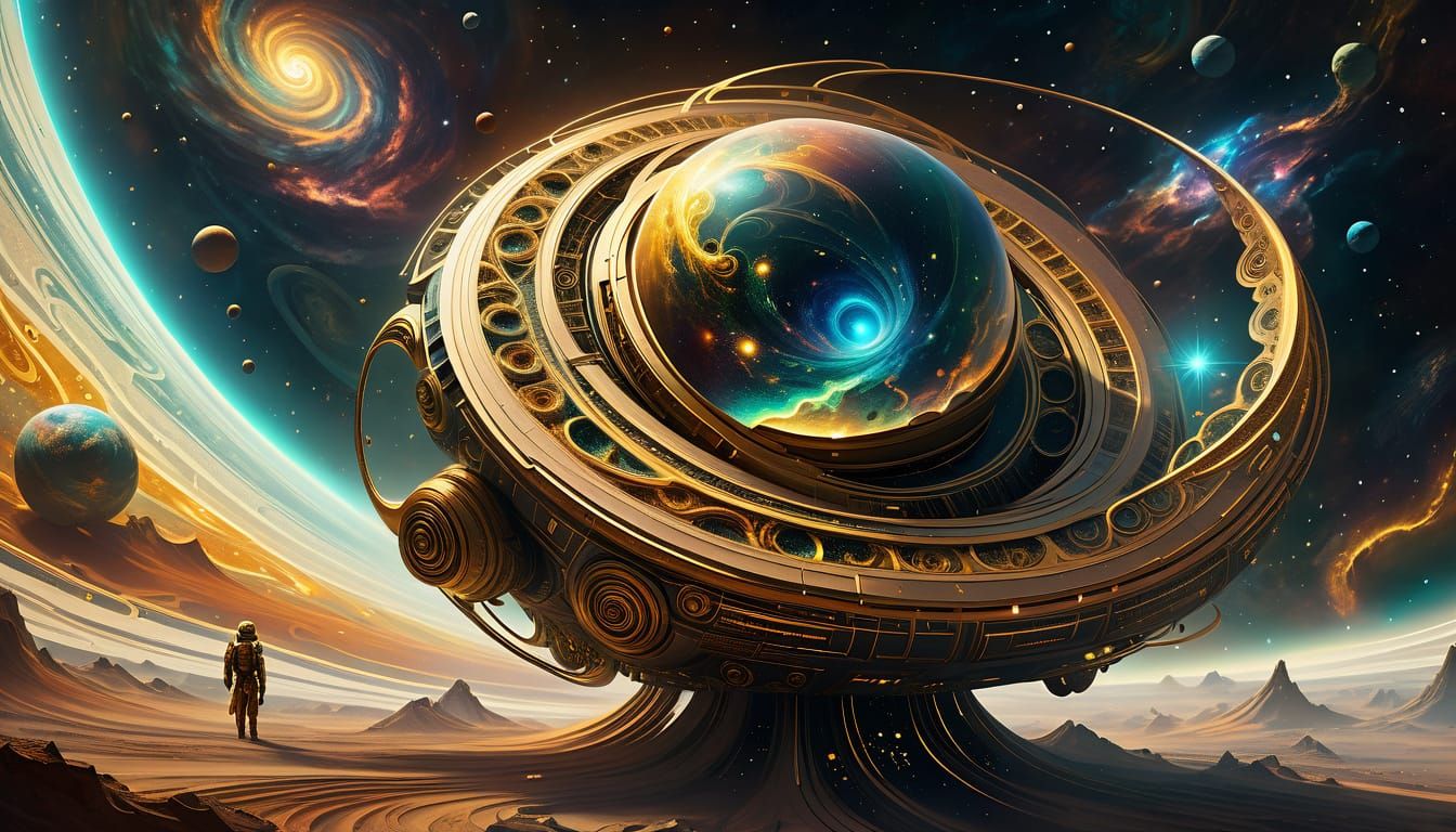 Surreal Spacecraft Sculpture in Cosmic Dreamscape