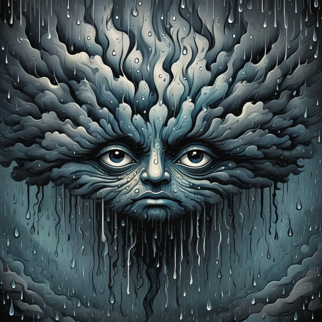 Frowning Rain Cloud in Abstract Vector Design