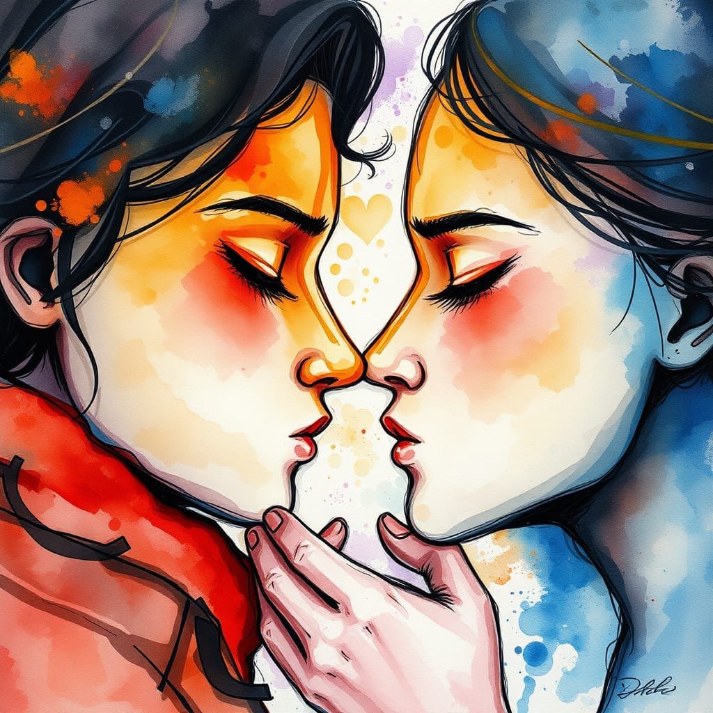 Deep Friendship Bond Symbolism in Impasto Watercolor