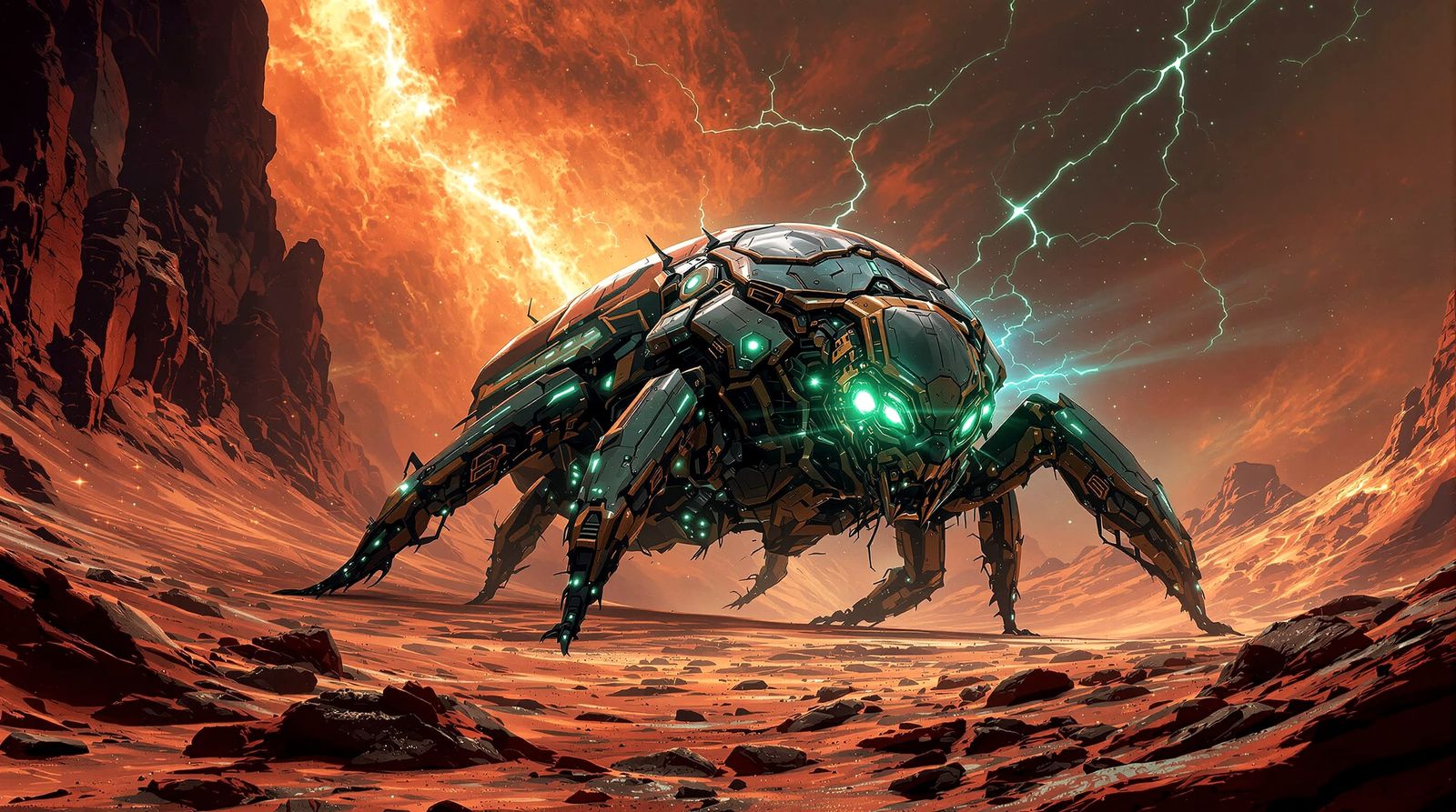 Colossal Biomechanical Beetle on Alien World