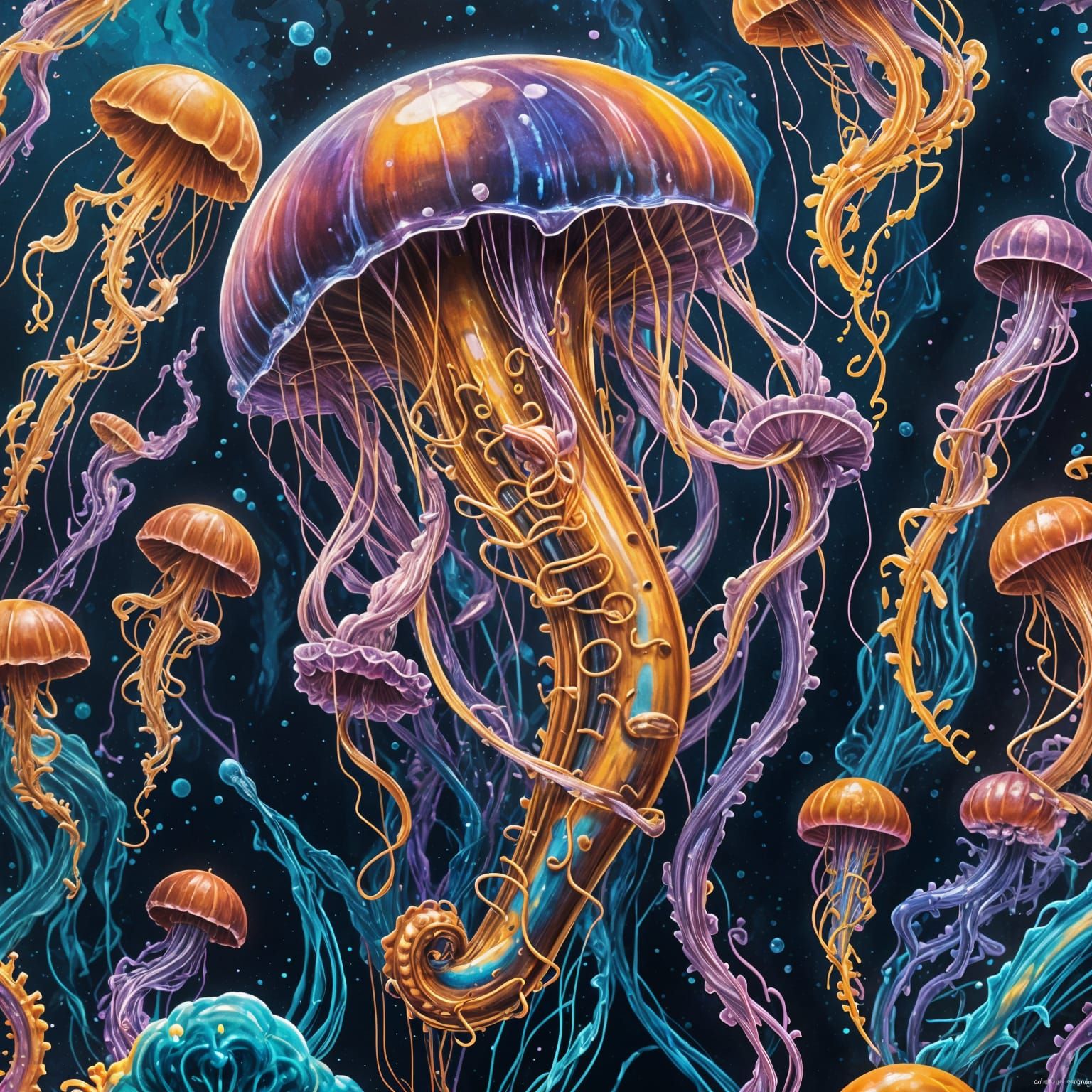 Epic Fantasy Jellyfish Jazz Musician in Graffiti Art