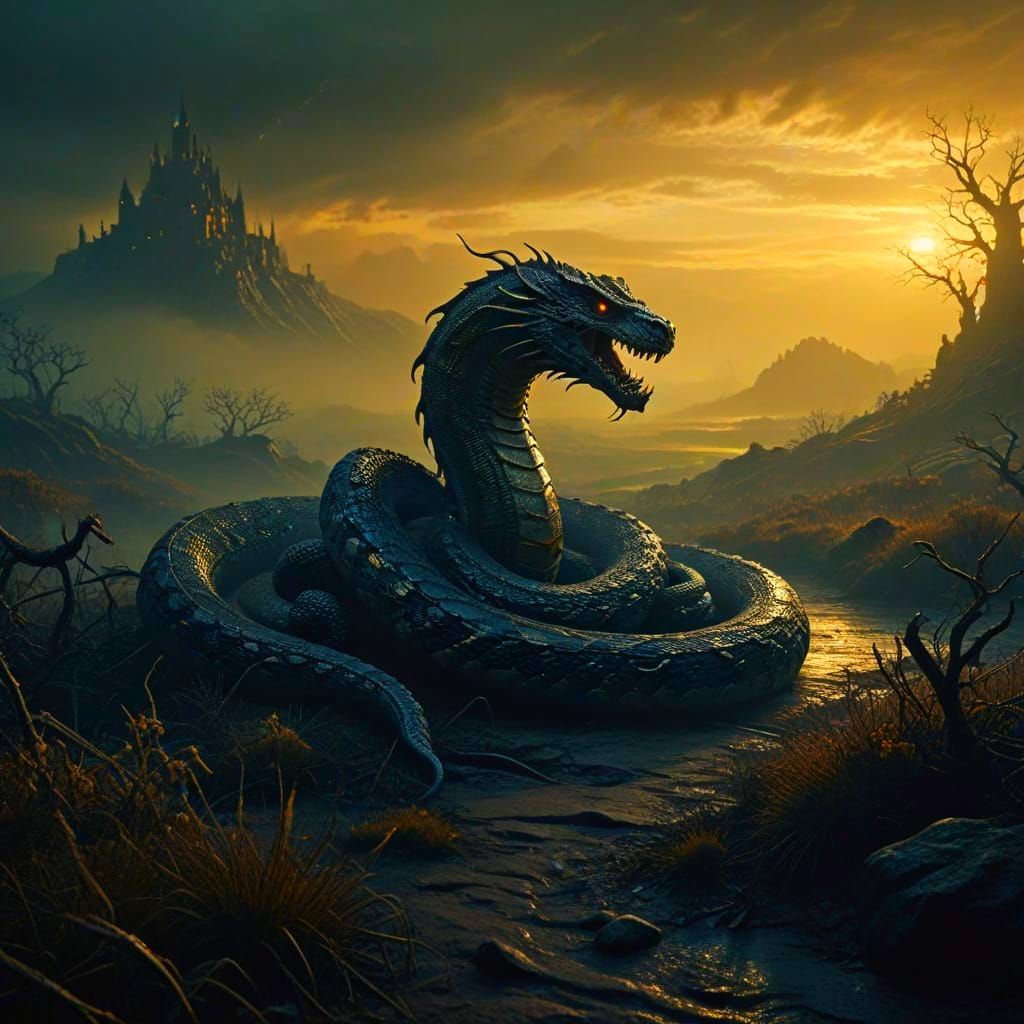 Midgard Serpent Encircles Earth in Horror Style