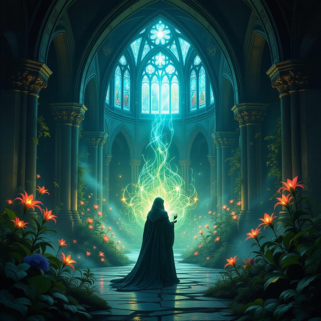 Celestial Botanist's Gothic Chamber: A Dark Fantasy