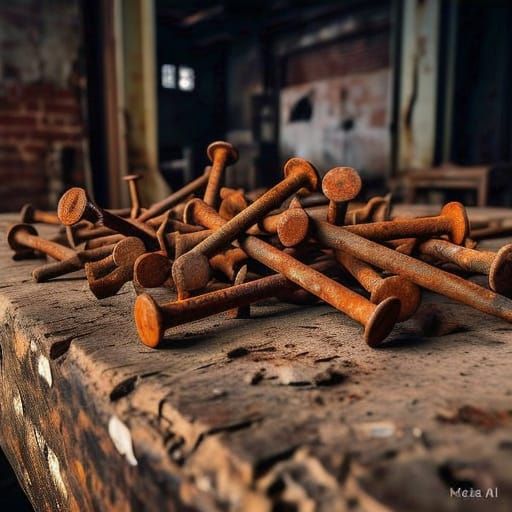 Dystopian Industrial Landscape with Rusty Nails