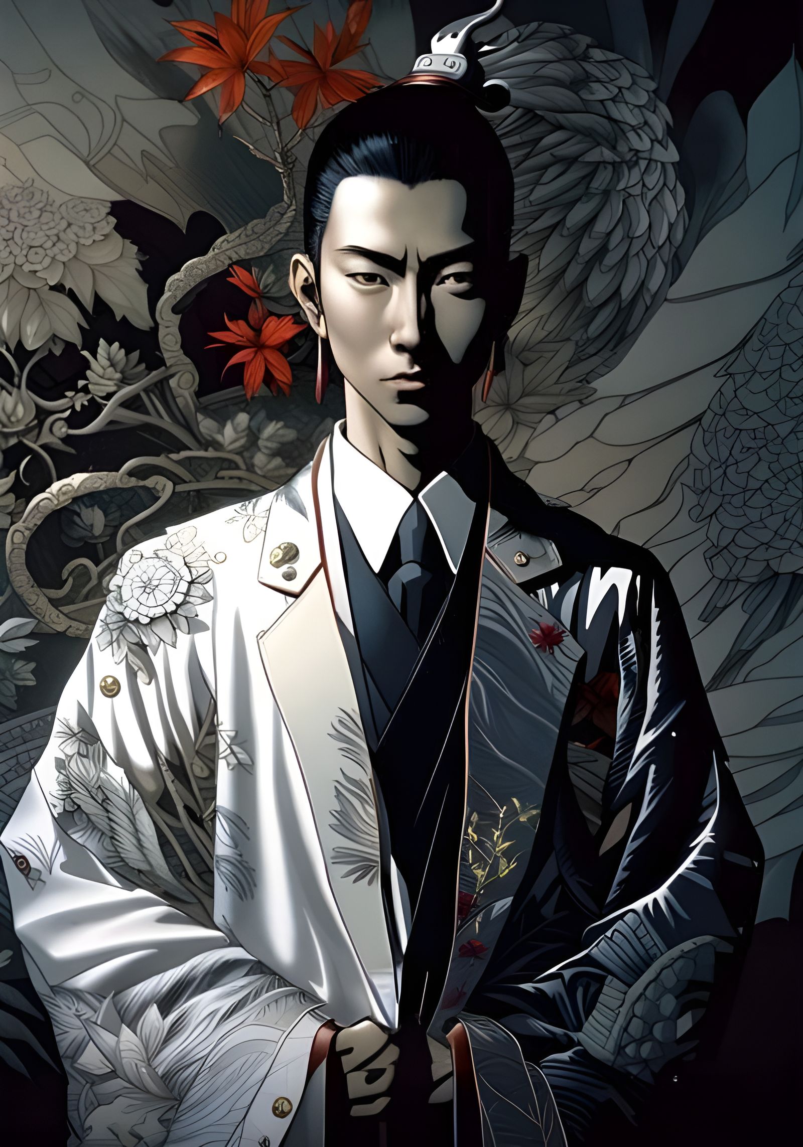 Samurai Portrait in Amano Style, 8K Resolution