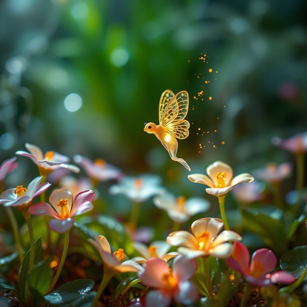 Whimsical Glass Flowers Bloom in Enchanted Forest with Shimm...