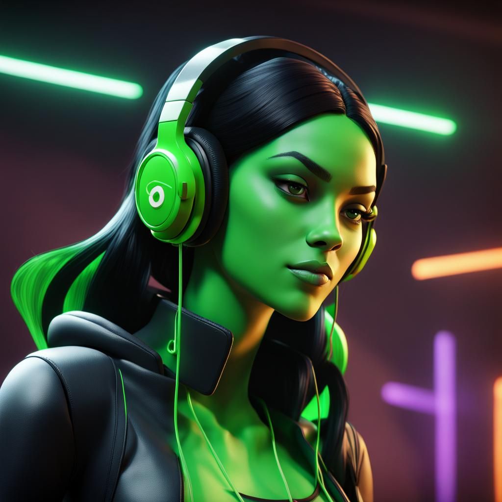 Shego Listens to Music: 3D Game Cinematic Render