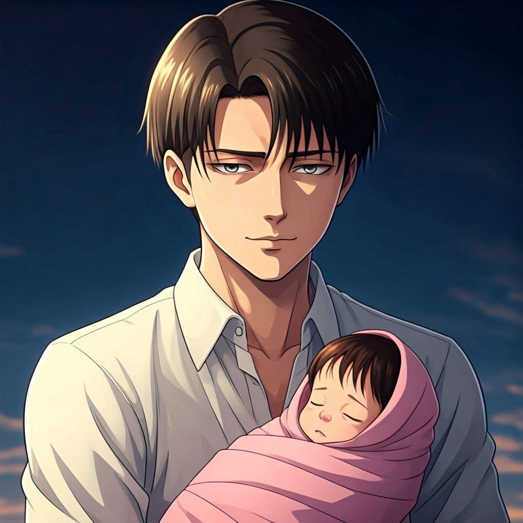 Levi Ackerman Cradles Baby in Anime Style
