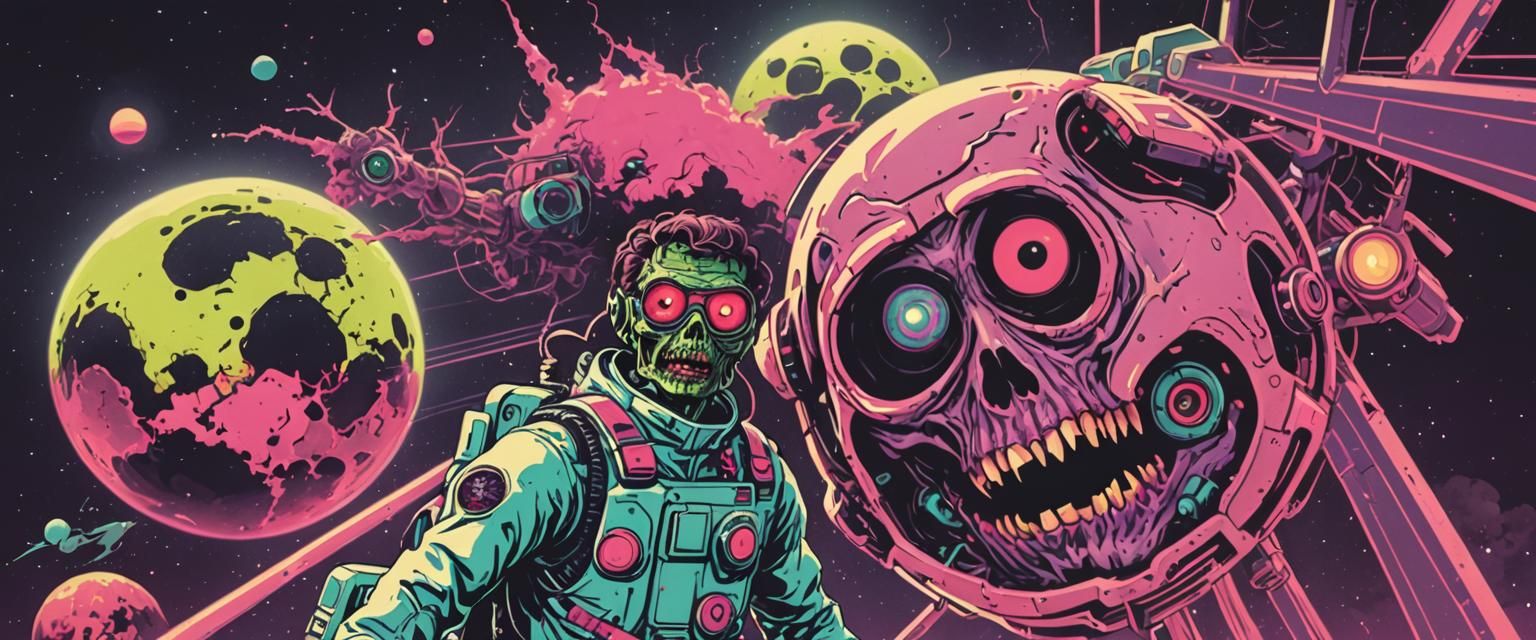 Rotobaga Versus Space Zombie in Synthwave Neon Style