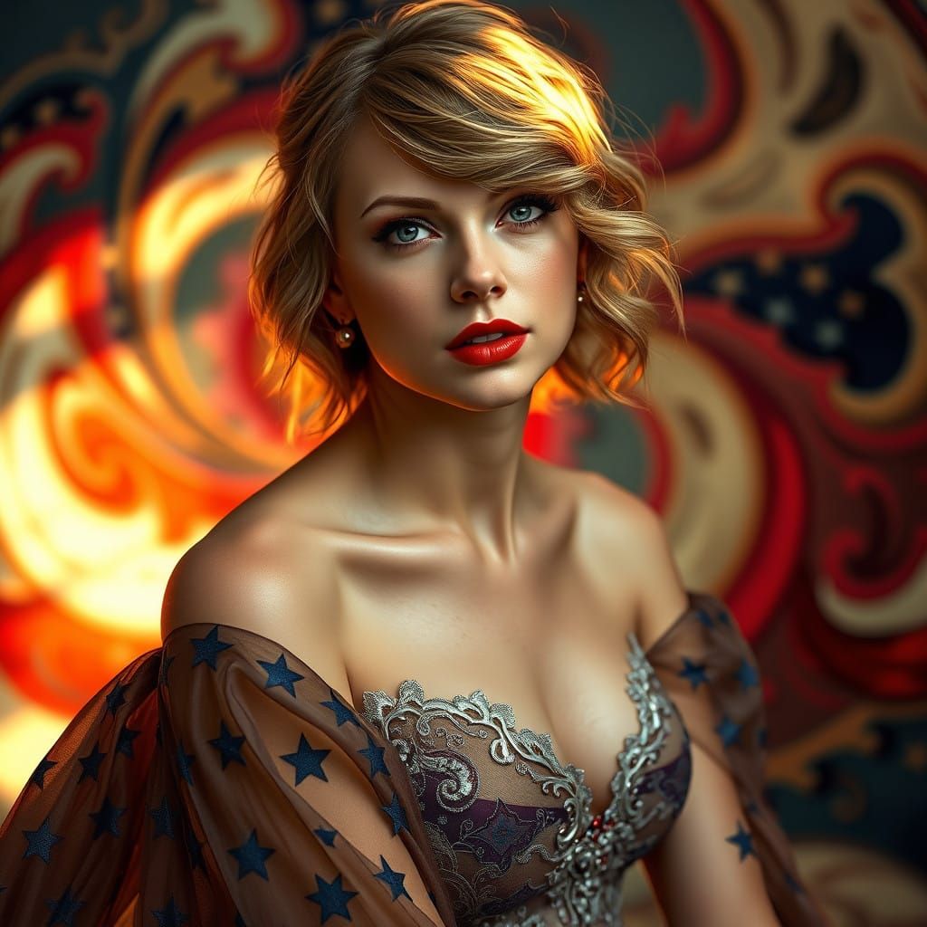 Seductive American Patriot in Star-Spangled Gown with Triadi...