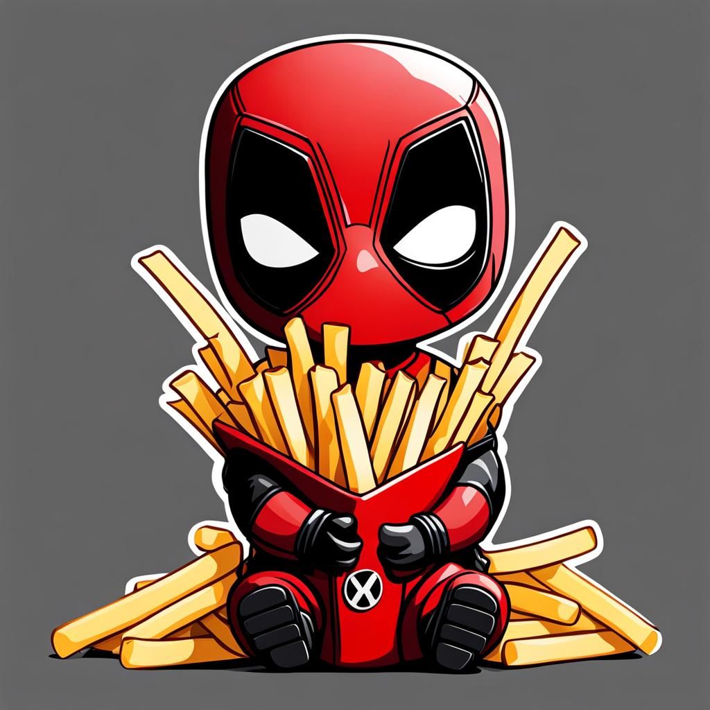 Chibi Deadpool Rides a Goat with French Fries