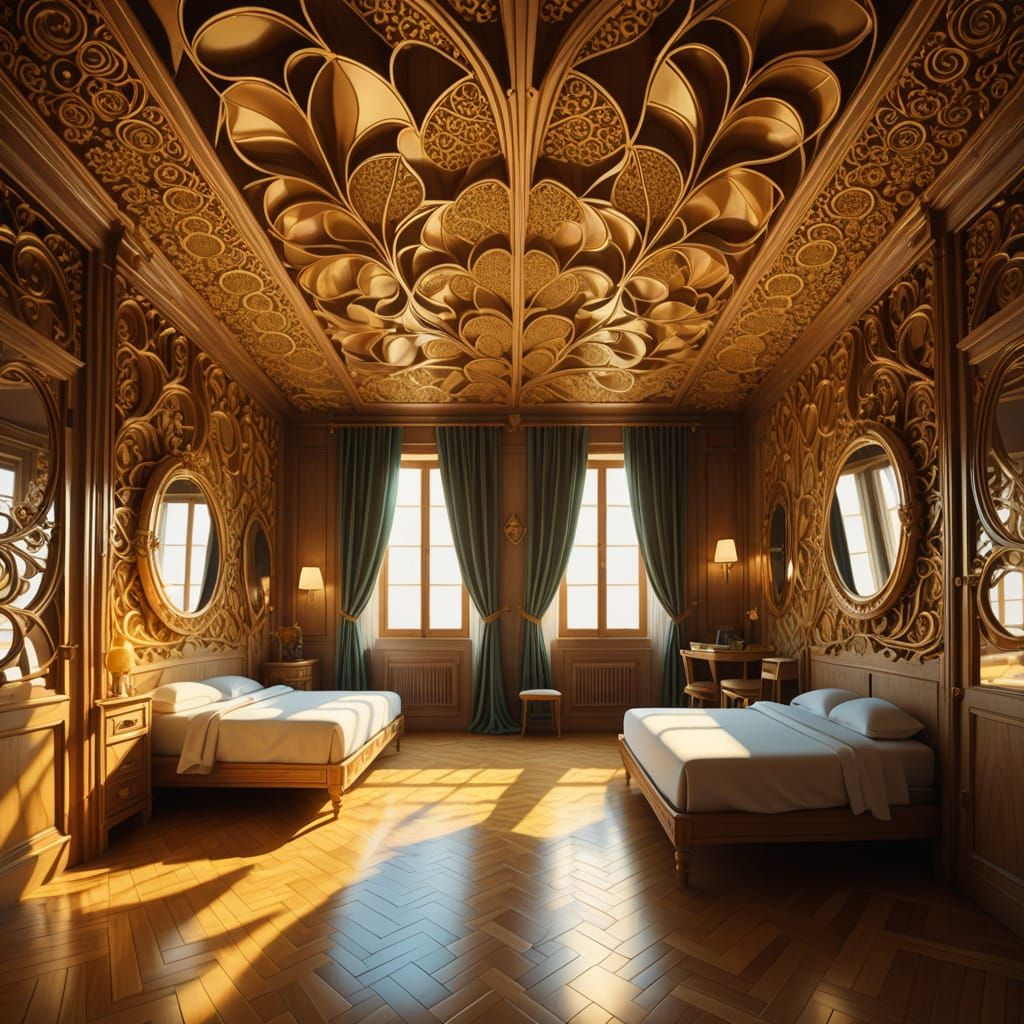 Surreal Dormitory with Leaf Beds and Fractal Patterns