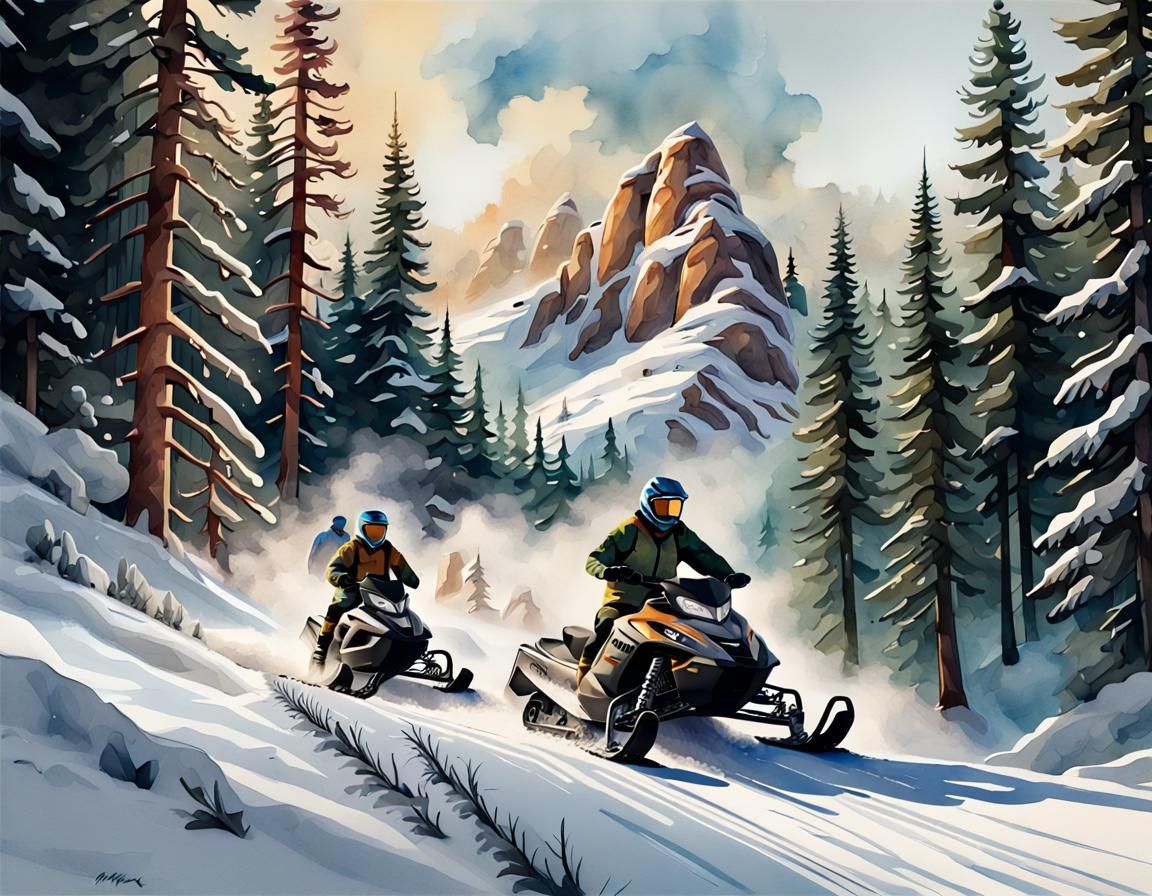 Capturing the Thrill of Backcountry Snowmobiling Among the Pine Trees