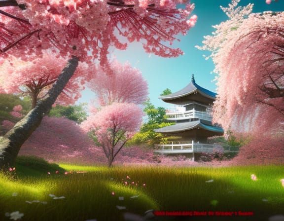 Cherry Blossoms and Japanese House in Digital Art