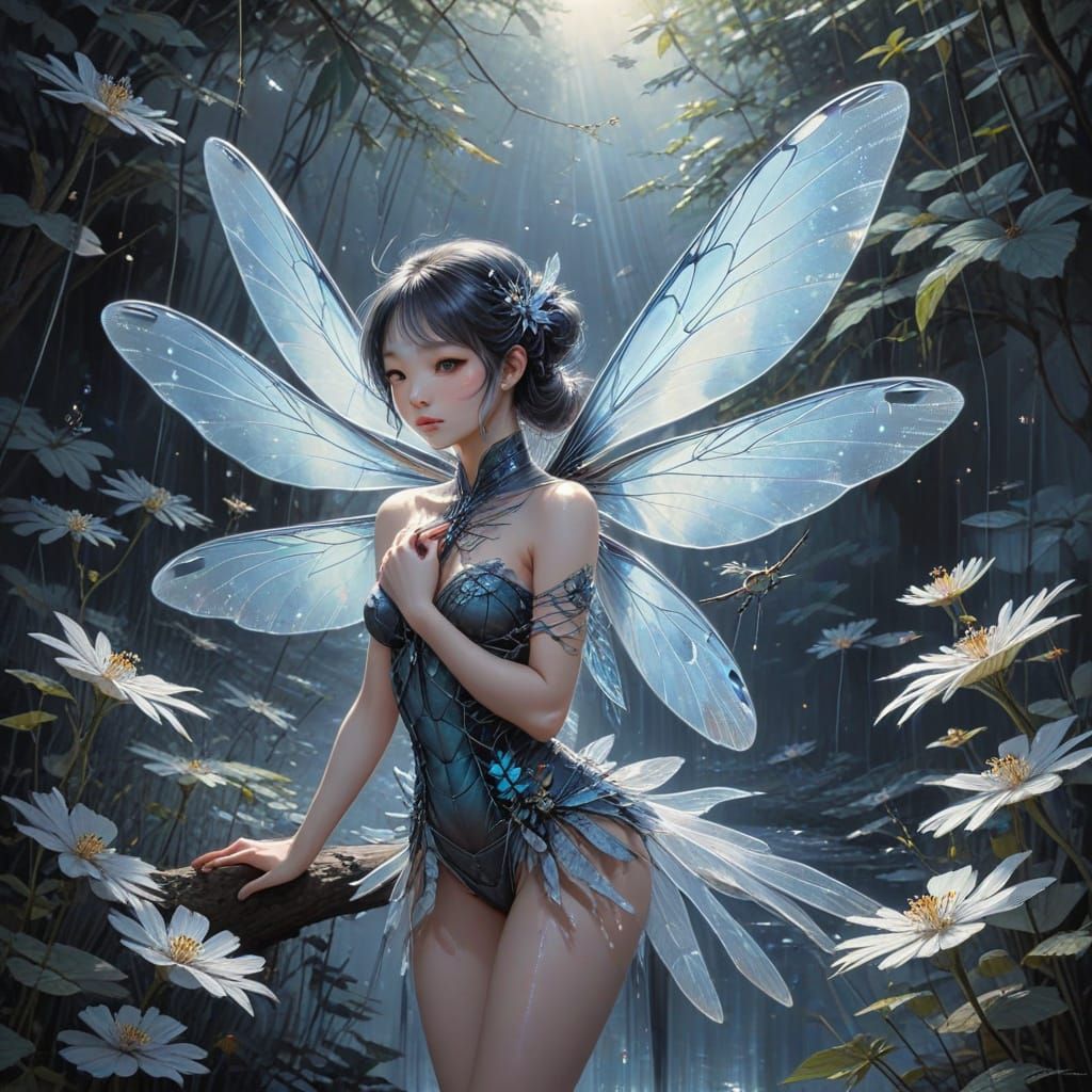 Magical Dragonfly in Charcoal Style