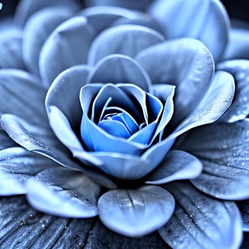 Hyperrealistic Blue Metallic Rose in HDR