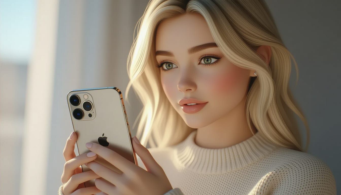 Blonde 3D Girl with iPhone 16 Pro