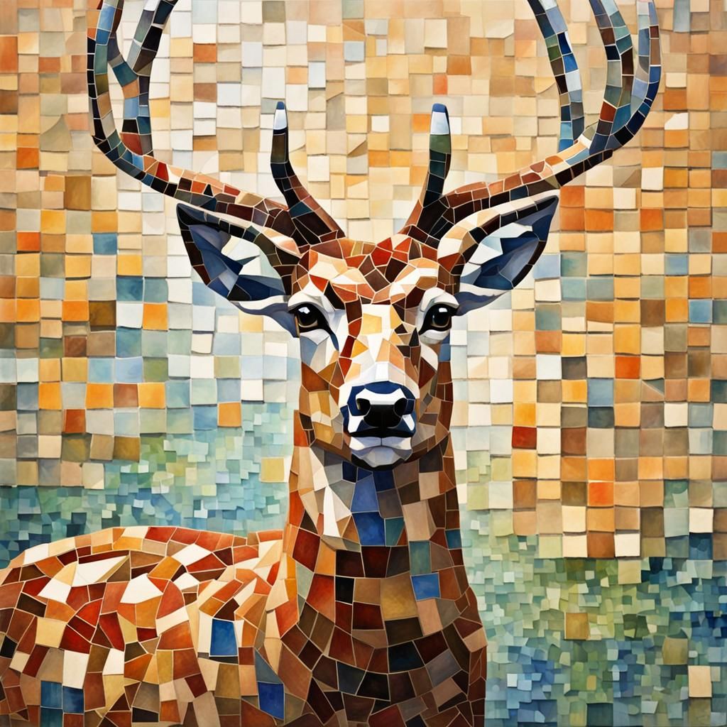 Mosaic Deer in Gouache Style Masterpiece