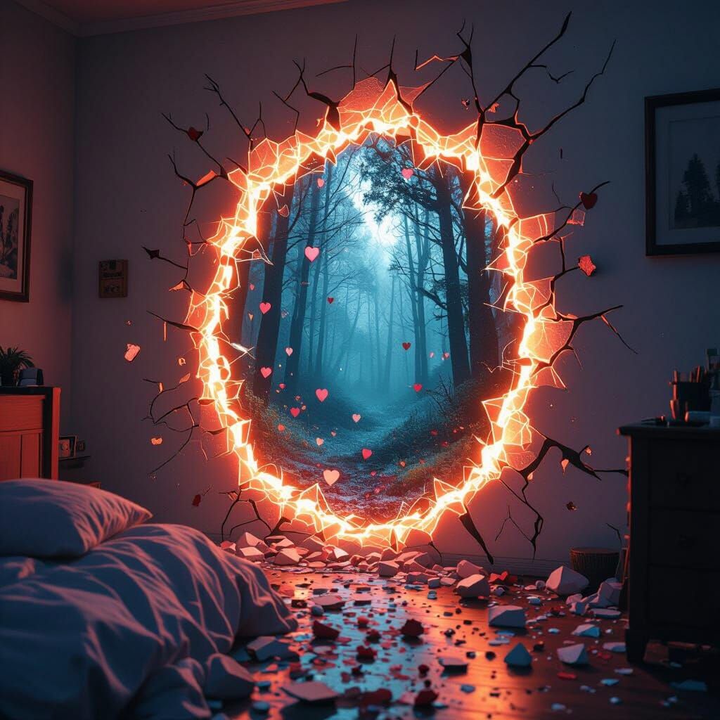 Mystical Forest Portal in Bedroom, Cinematic Still