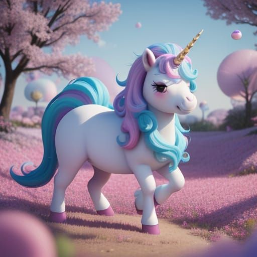 Chibi Unicorn in Candy Forest: Pixar-Style 3D Art