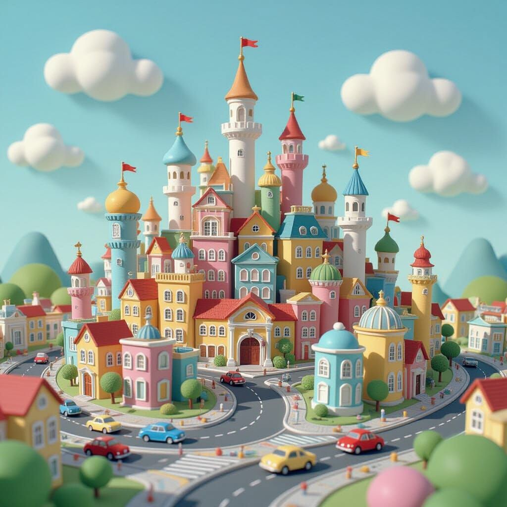 Vibrant Plasticine Metropolis in Whimsical Style