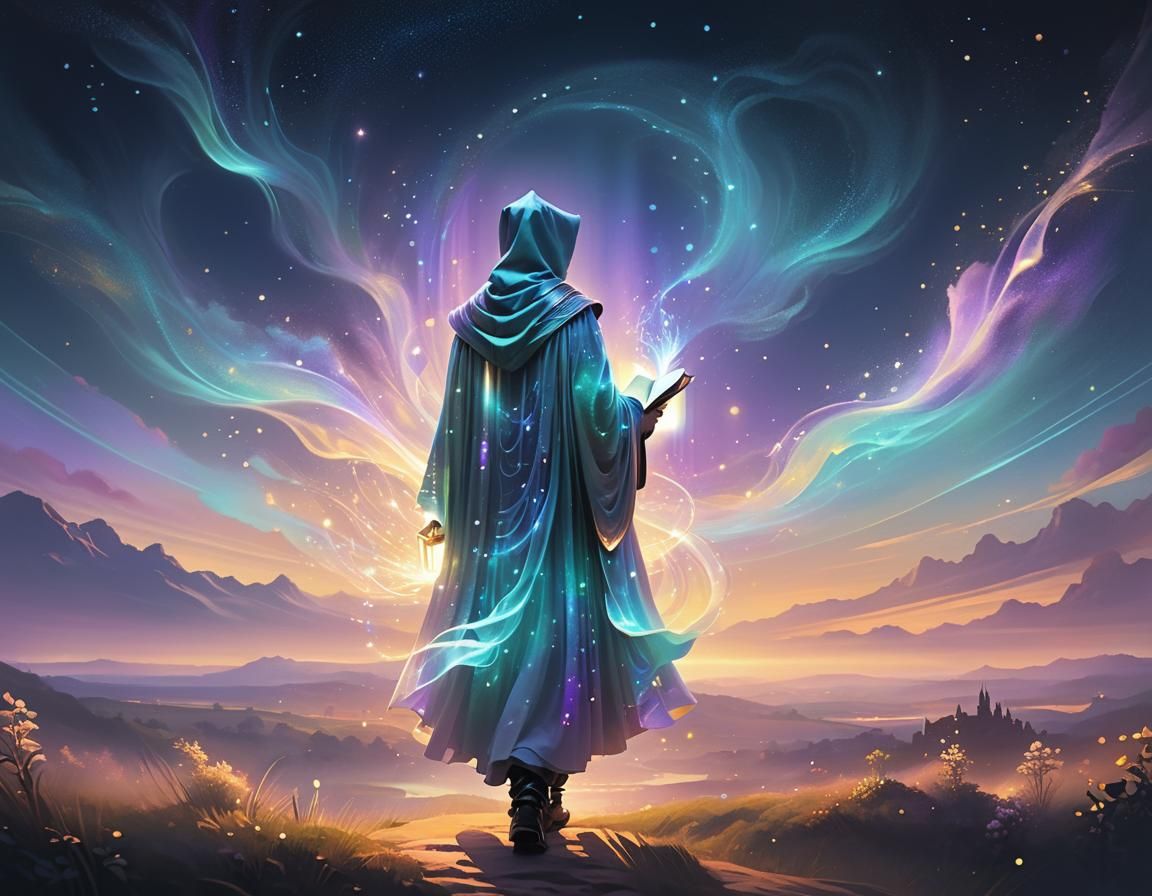 Ethereal Fantasy Landscape with Magical Book