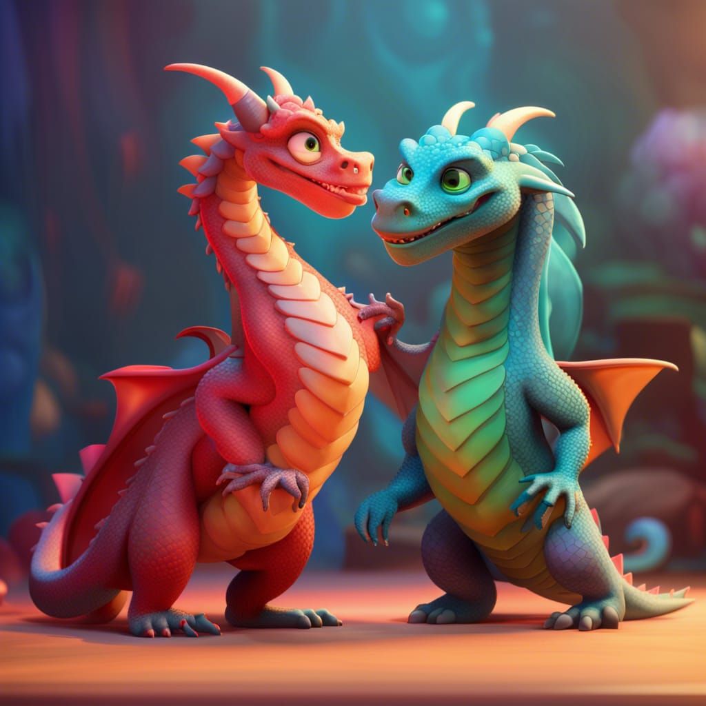 Mother and Son Dragons in Pixar-style 3D Art
