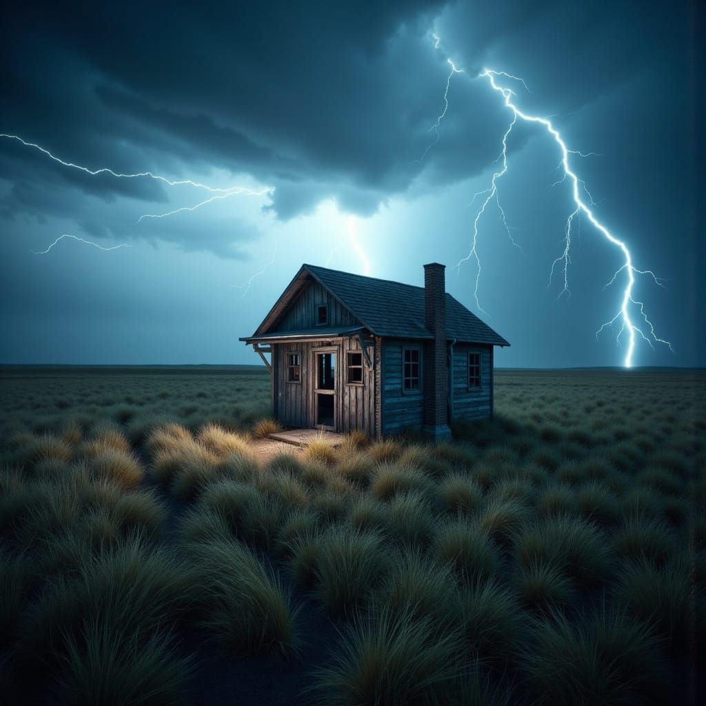 Epic Lightning Storm Threatens Windswept Line Shack